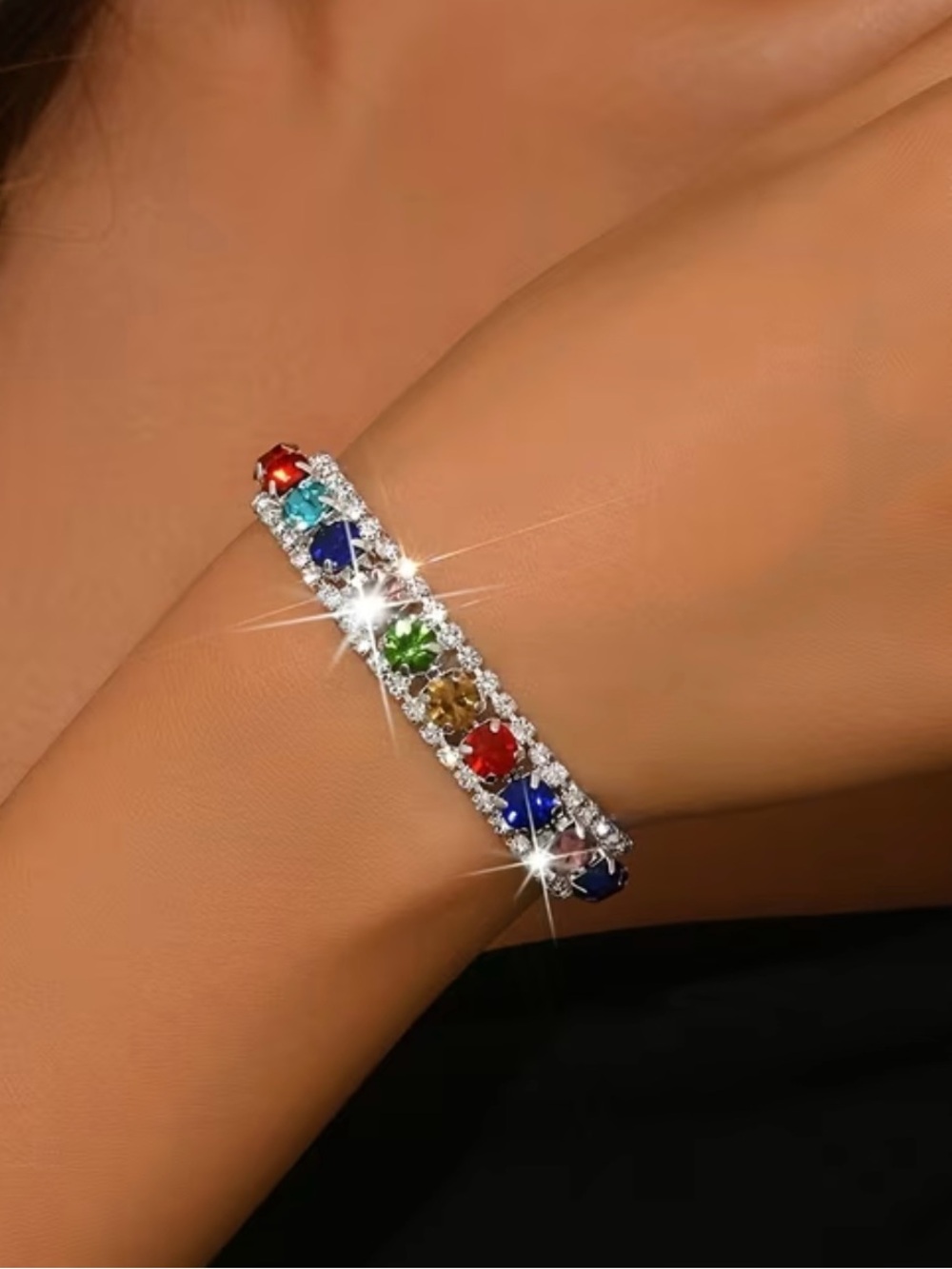 💙 Sparkling Multicolor Crystal Silver Plated Tennis Bracelet 💙